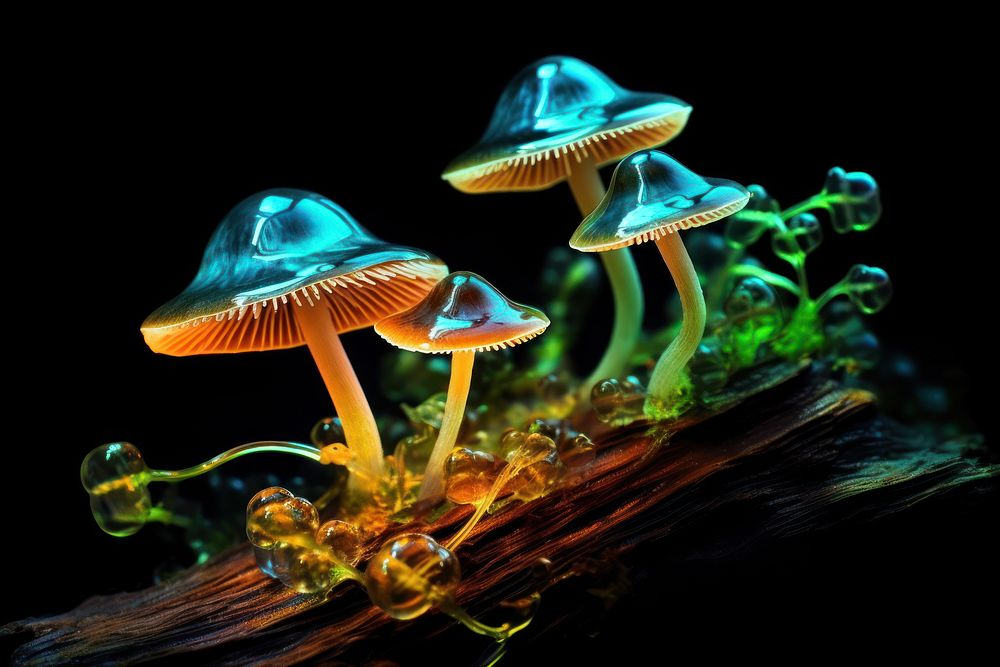 Bioluminescence of fungi mushroom outdoors nature.
