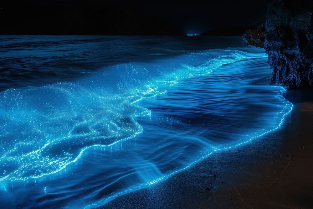 Bioluminescence ocean background outdoors nature night.