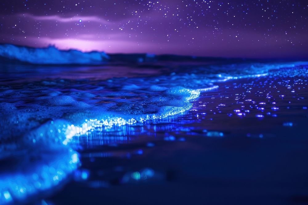 Bioluminescence ocean background outdoors nature night.