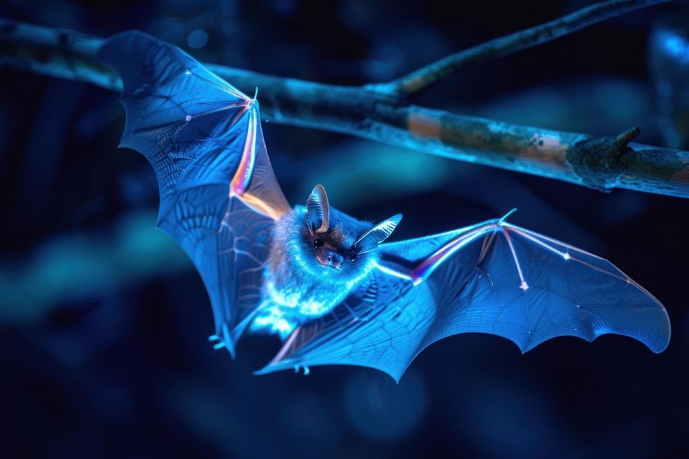 Bioluminescence bat background wildlife animal blue.