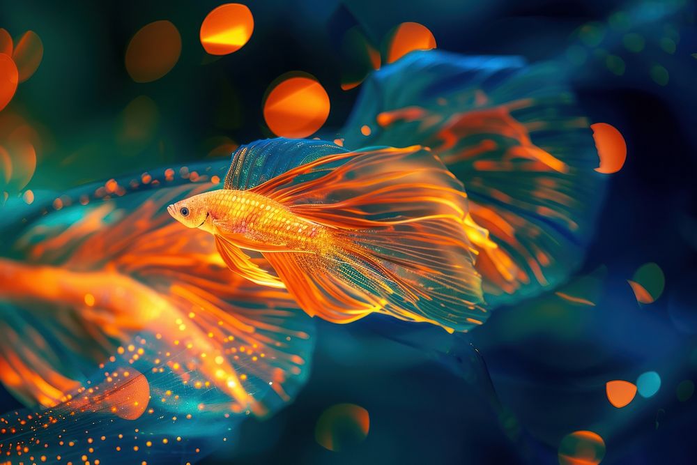 Bioluminescence golden fish background goldfish animal pomacentridae.