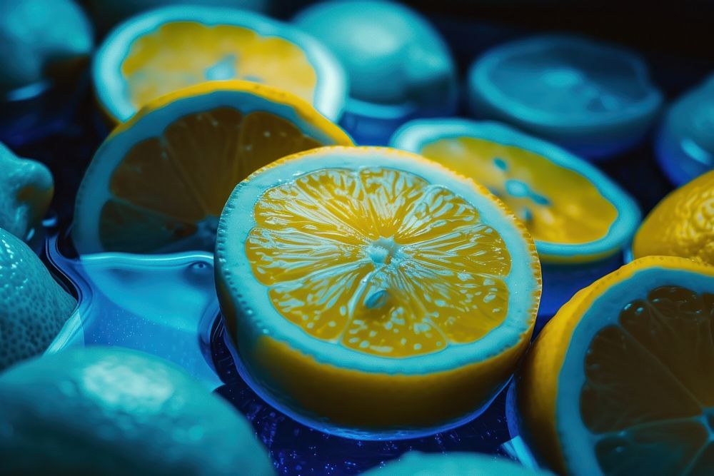 Bioluminescence lemons background fruit plant food.