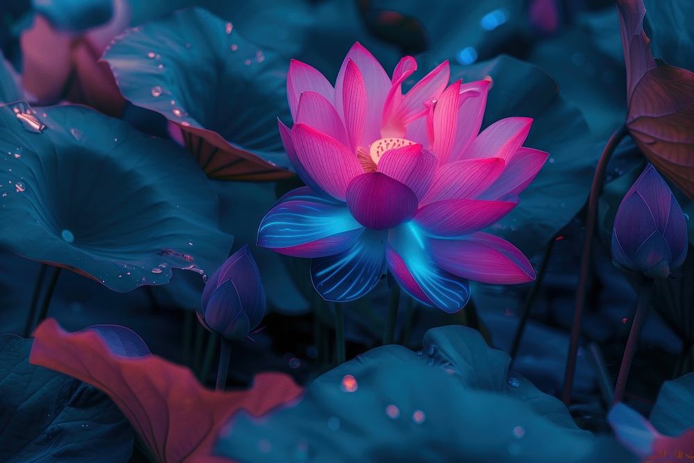 Bioluminescence Lotus background flower petal plant.