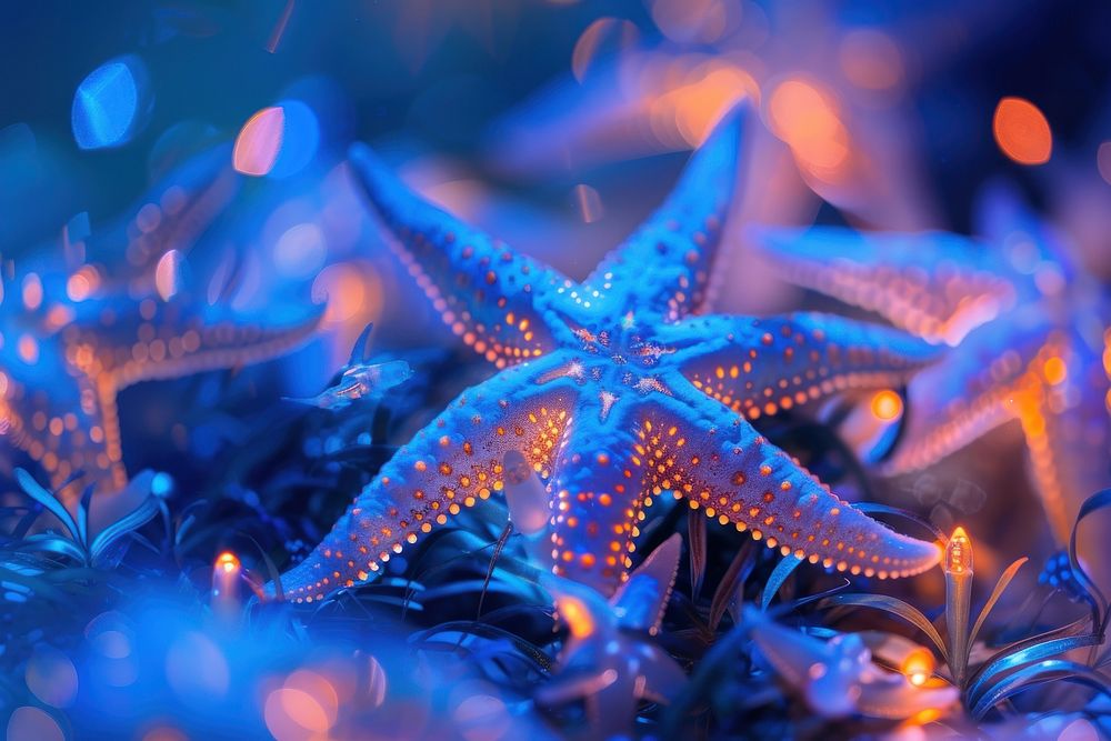 Bioluminescence Starfish background starfish illuminated celebration.