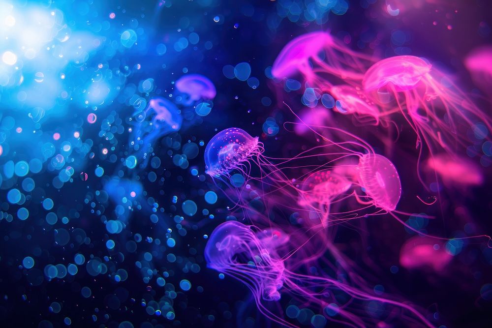 Bioluminescence sea background jellyfish vibrant color invertebrate.