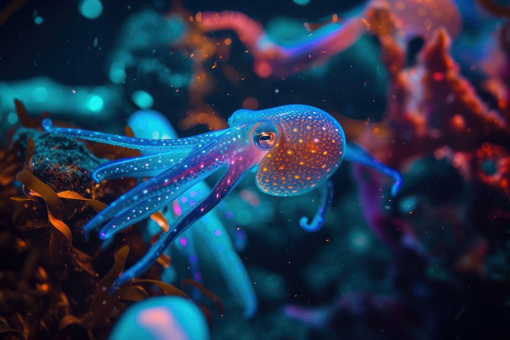 Bioluminescence squid background outdoors octopus animal.