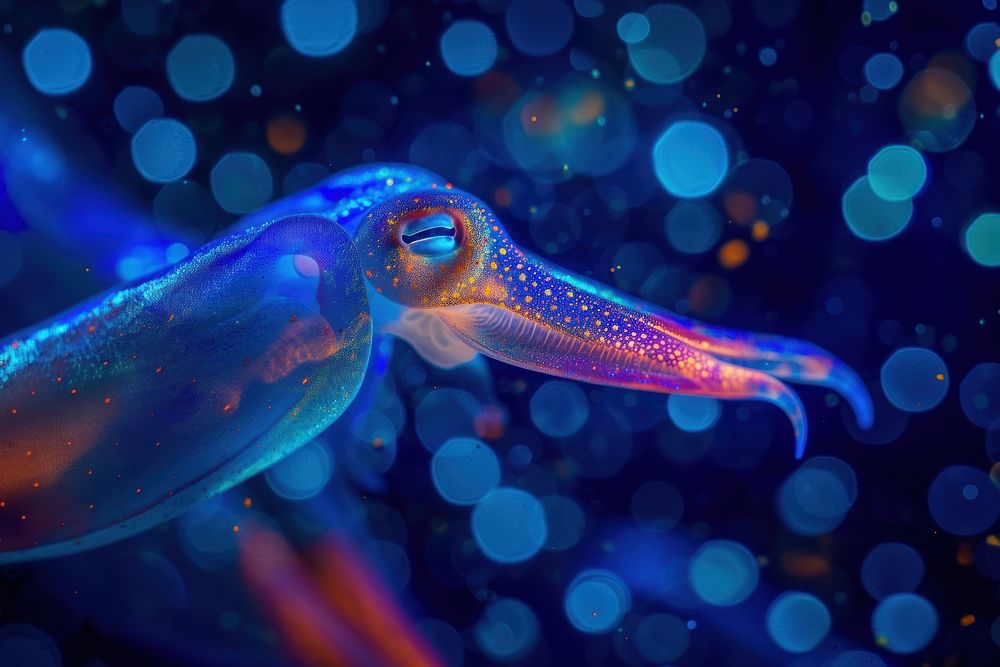 Bioluminescence squid background reptile animal fish.
