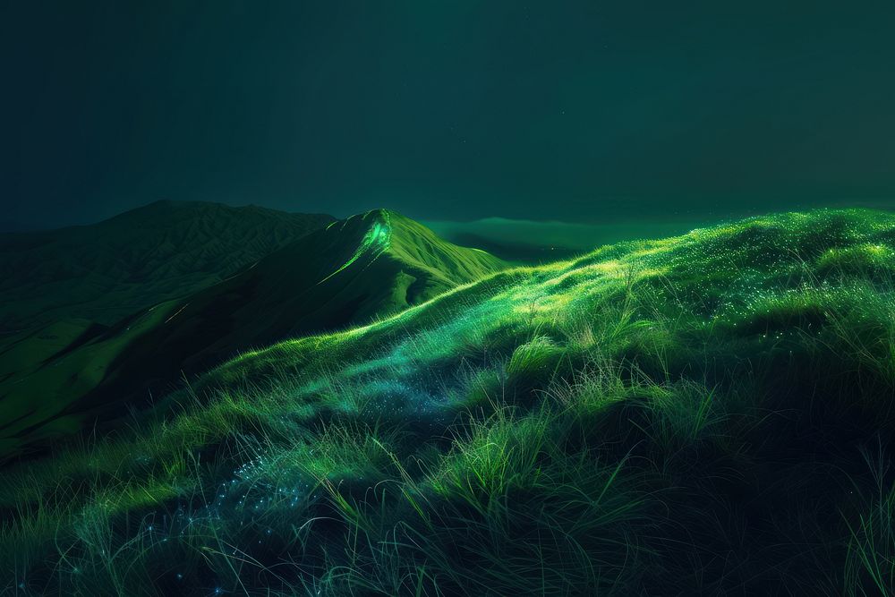Bioluminescence Hills background green landscape outdoors.