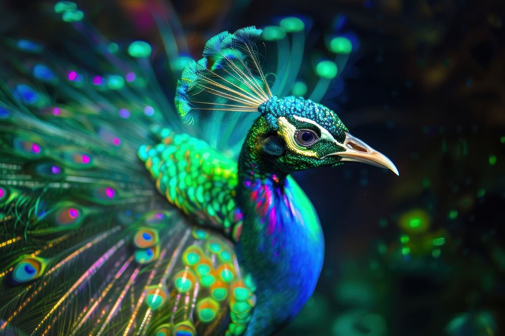 Bioluminescence peacock background animal green bird.
