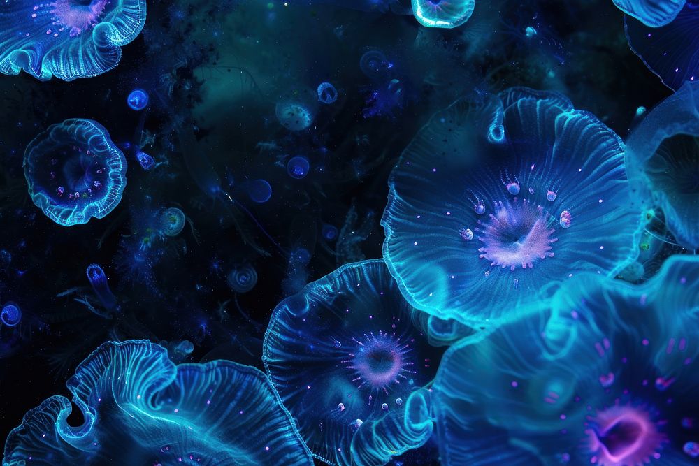 Bioluminescence sea background backgrounds blue underwater.