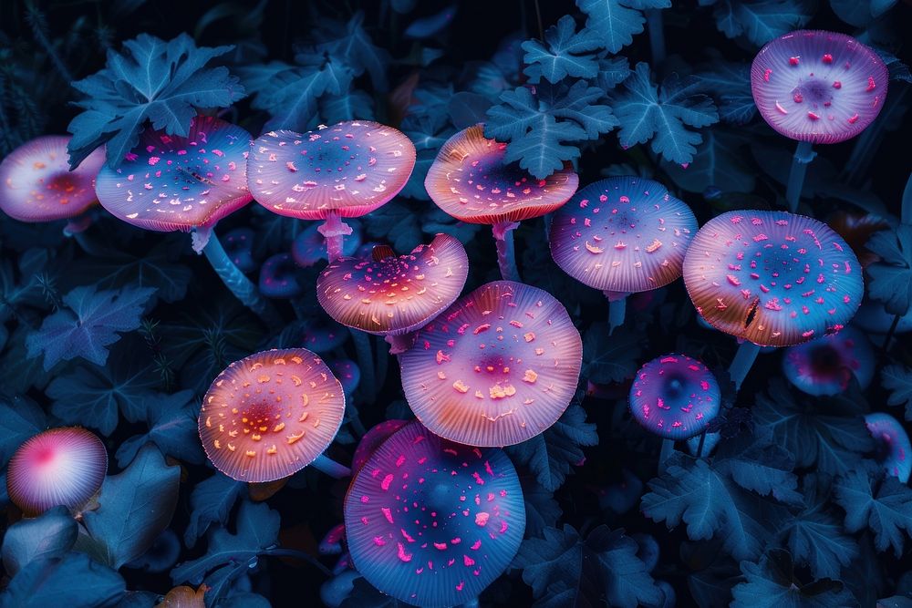Bioluminescence Toadstools background mushroom fungus plant.
