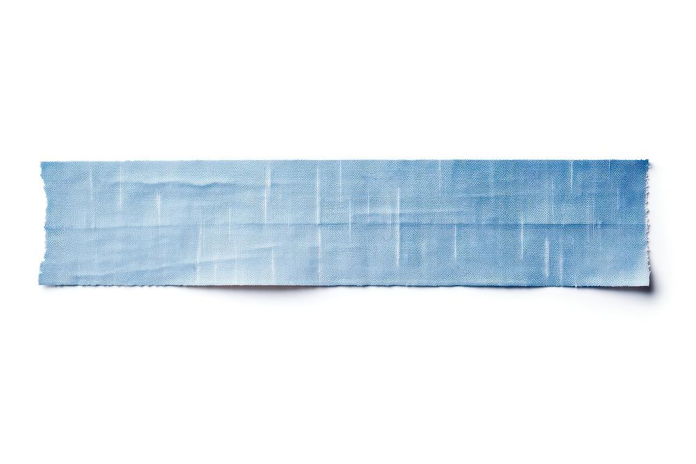 Blue pattern adhesive strip paper linen white background.