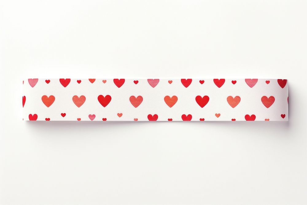 Washi tape adhesive strip pattern heart white background.