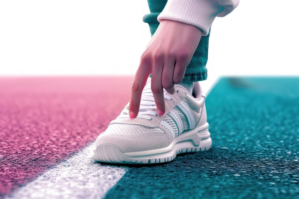 Woman wearing sneakers on a race track shoe footwear white.