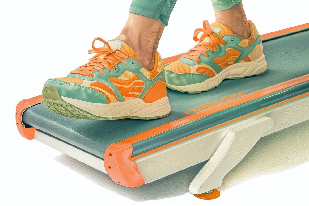 Woman wearing sneakers on a treadmill shoe footwear stretcher.