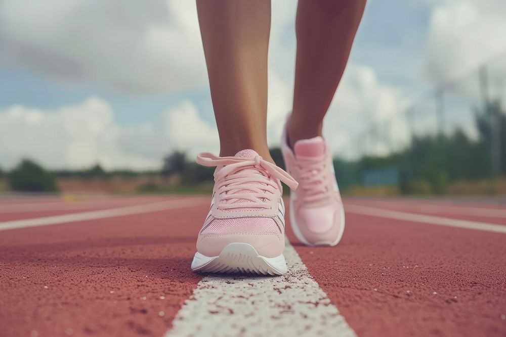 Women in a pair of sneakers on a track shoe footwear determination.