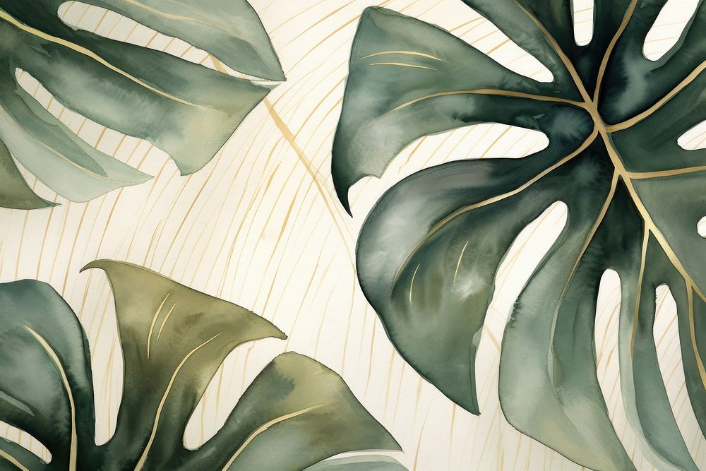 Monstera leaf watercolor background backgrounds plant green.