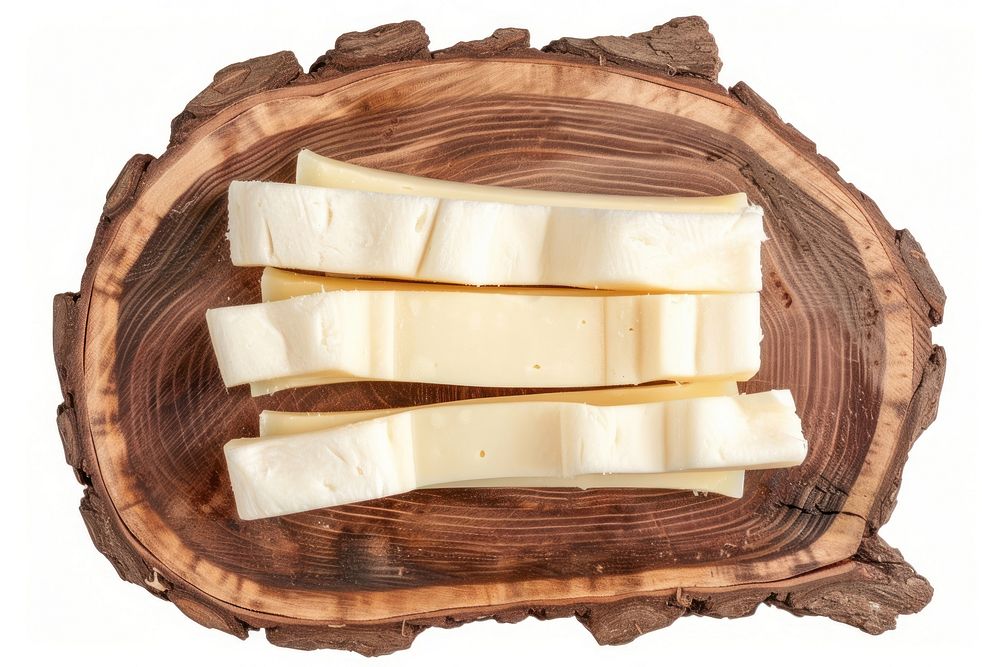 String cheese on rustic wooden board food white background freshness.