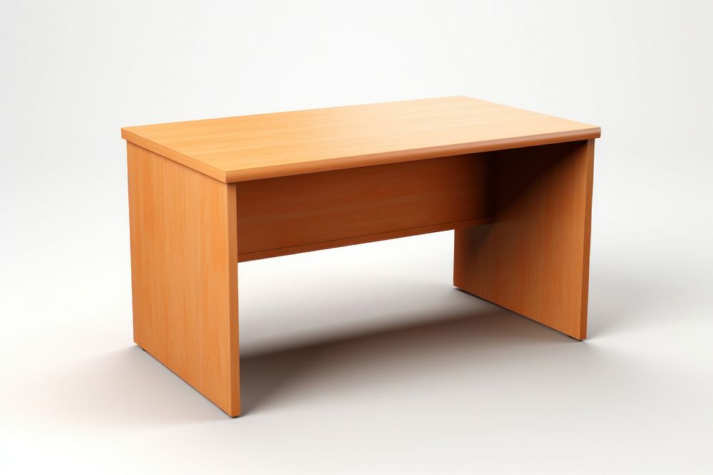 Panel wooden desk furniture table white background.