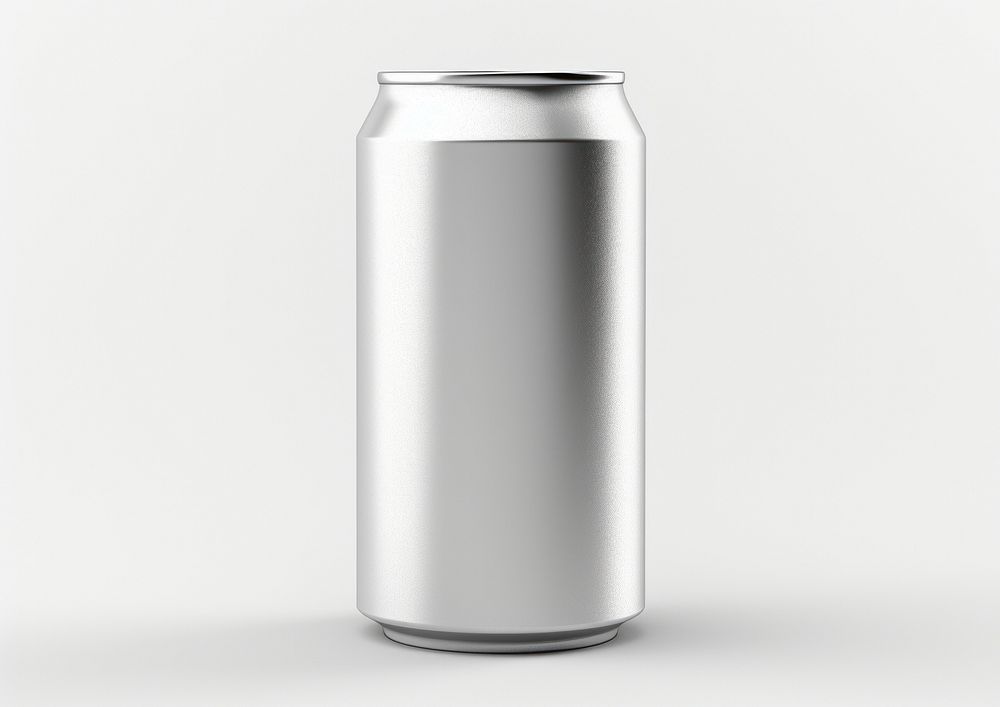 Aluminium soda can white background refreshment container.