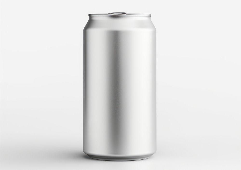 Aluminium soda can white background refreshment container.