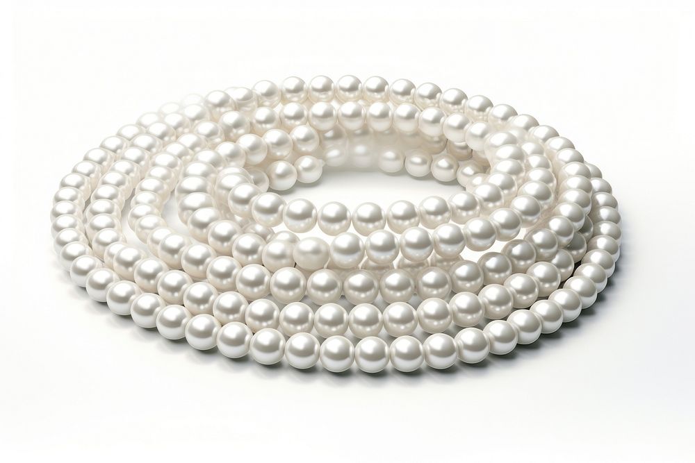 White pearl string beads necklace jewelry white background accessories.