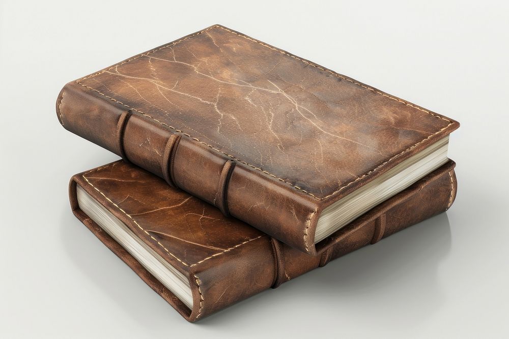 Leather bound book publication diary white background.