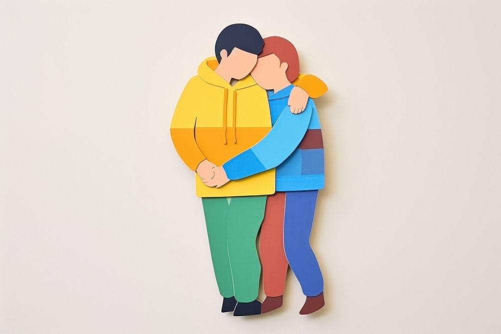 Couple gay hugging art representation affectionate.