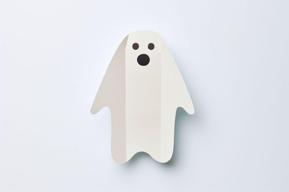 Dog wearing ghost paper anthropomorphic representation.