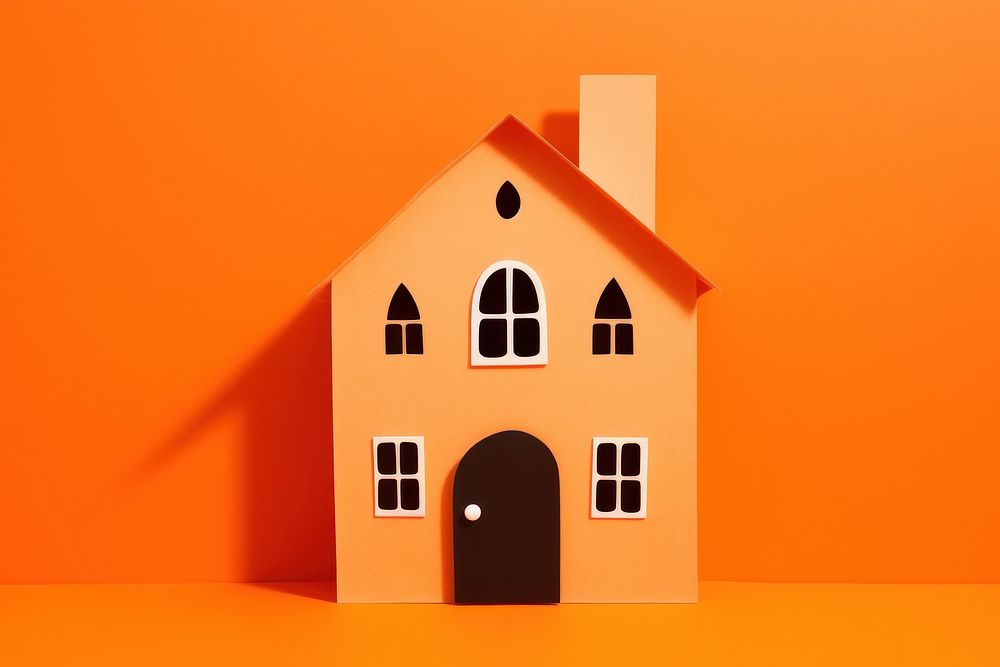 Ghost house orange background architecture dollhouse.