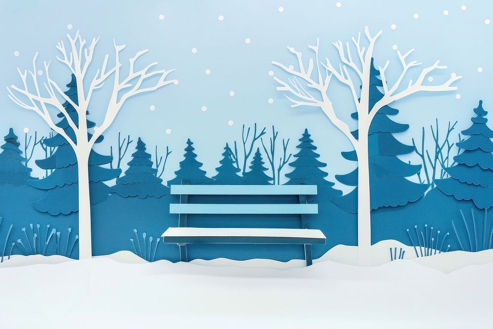 Bench snow outdoors painting.