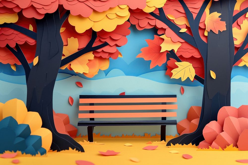 Bench painting autumn plant.