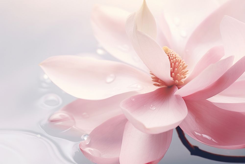 Water droplet on magnolia flower blossom nature.