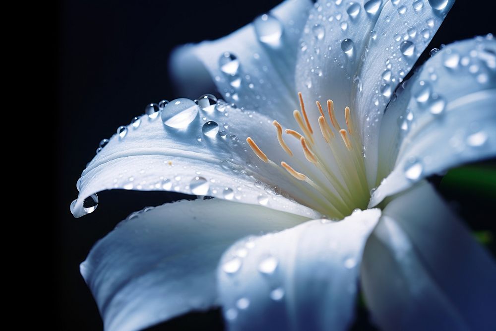 Water droplet on moonflower blossom nature petal.
