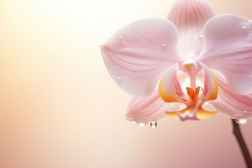 Water droplet on orchid flower blossom nature.