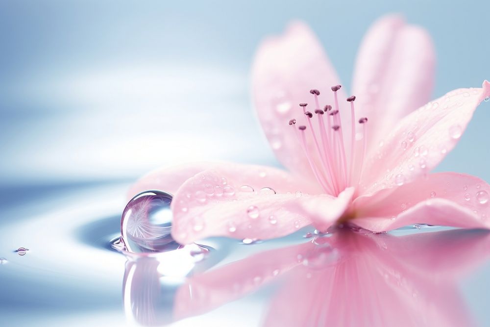 Water droplet on azalea flower blossom nature.