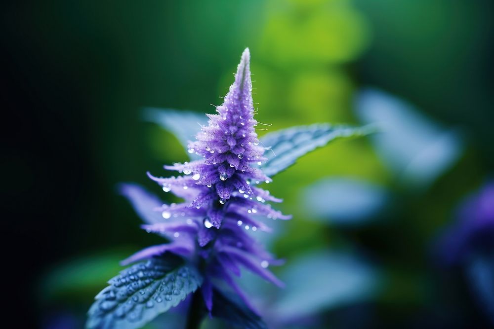 Water droplet on anise hyssop flower blossom nature.
