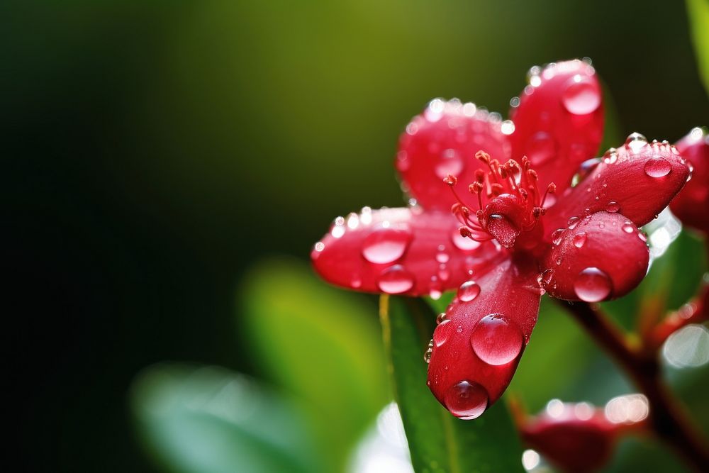 Water droplet on bearberry nature flower outdoors.