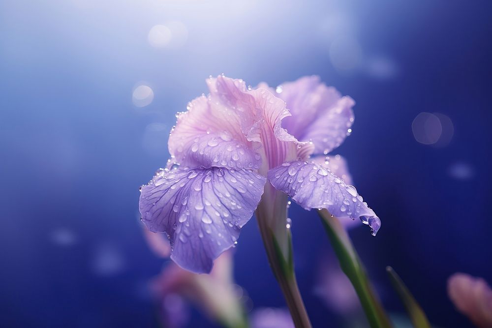 Water droplet on bearded iris nature flower outdoors.