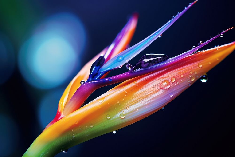 Water droplet on bird of paradise flower nature petal.