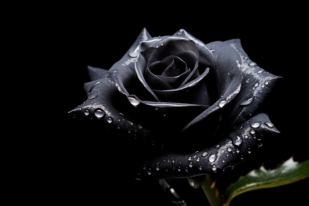 Water droplet on black rose flower nature plant.