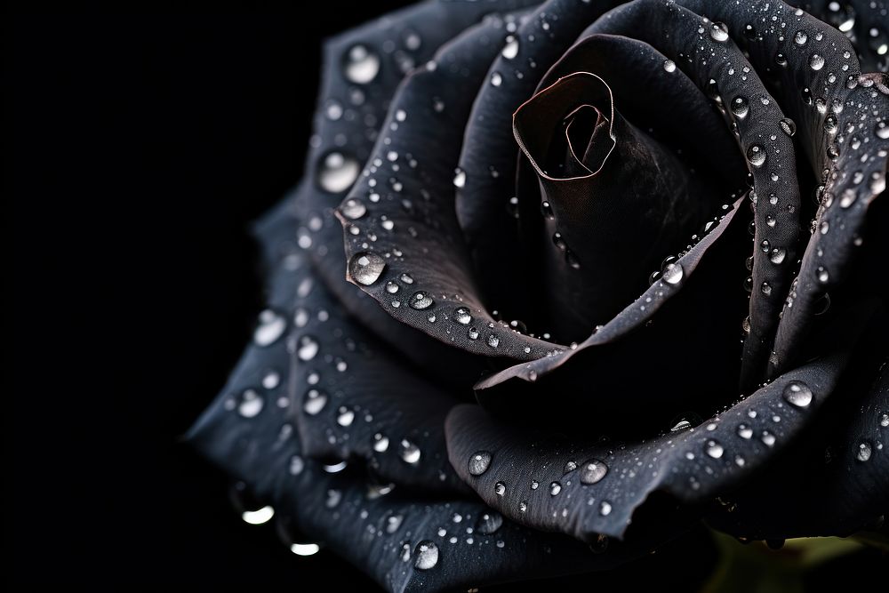 Water droplet on black rose flower nature petal.