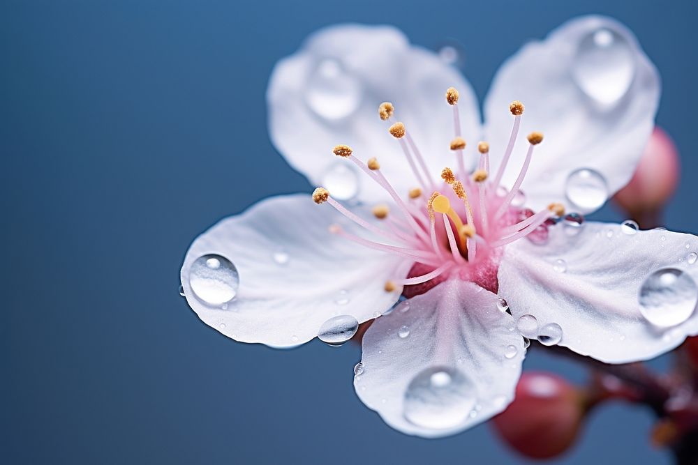 Water droplet on blackthorn flower nature outdoors.