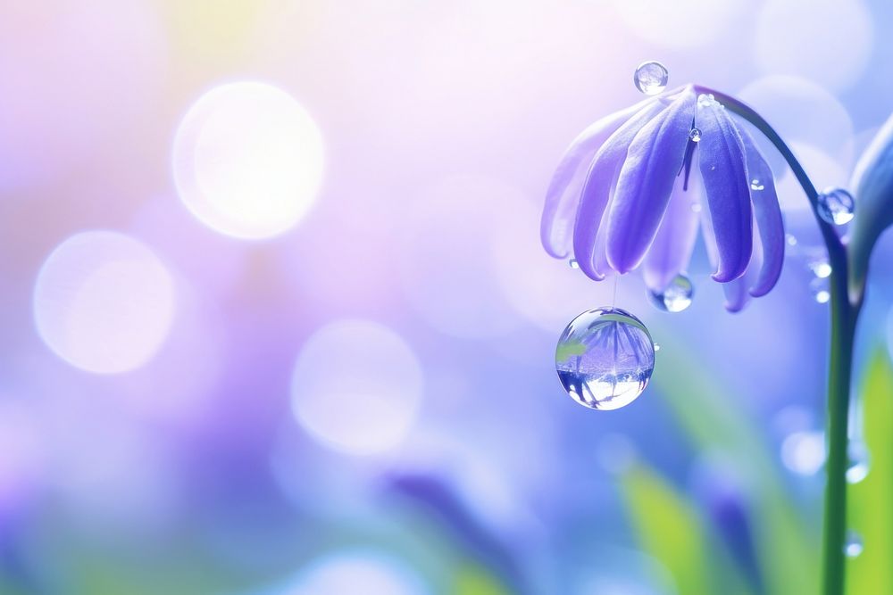 Water droplet on bluebells nature flower outdoors.