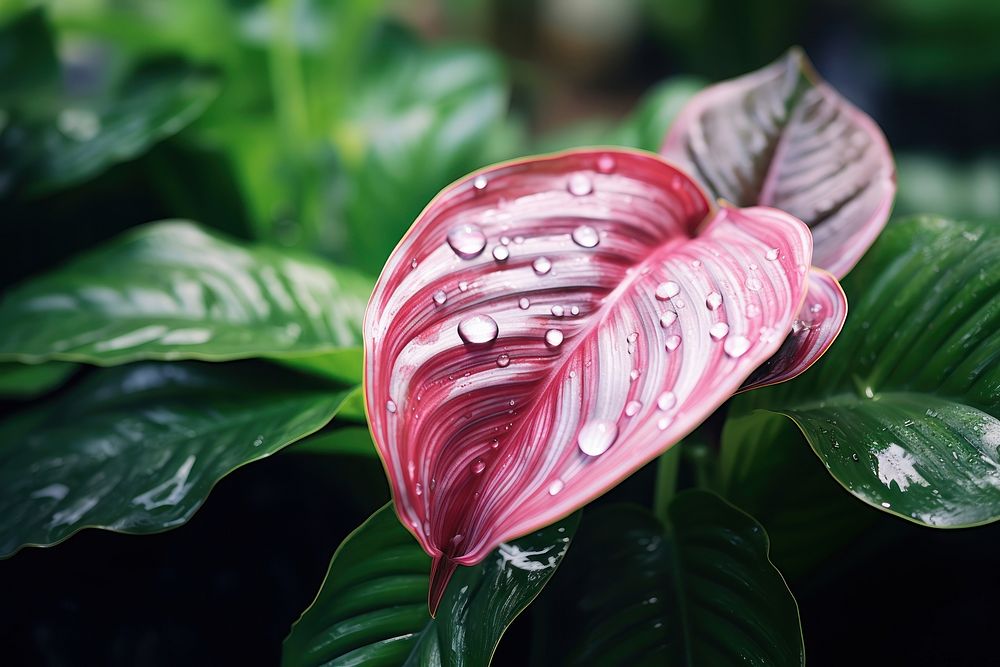 Water droplet on calathea flower nature plant.