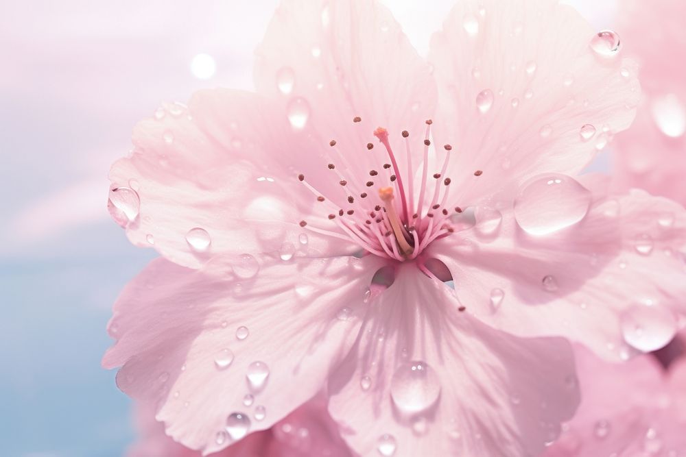 Water droplet on cherry blossom flower backgrounds outdoors.