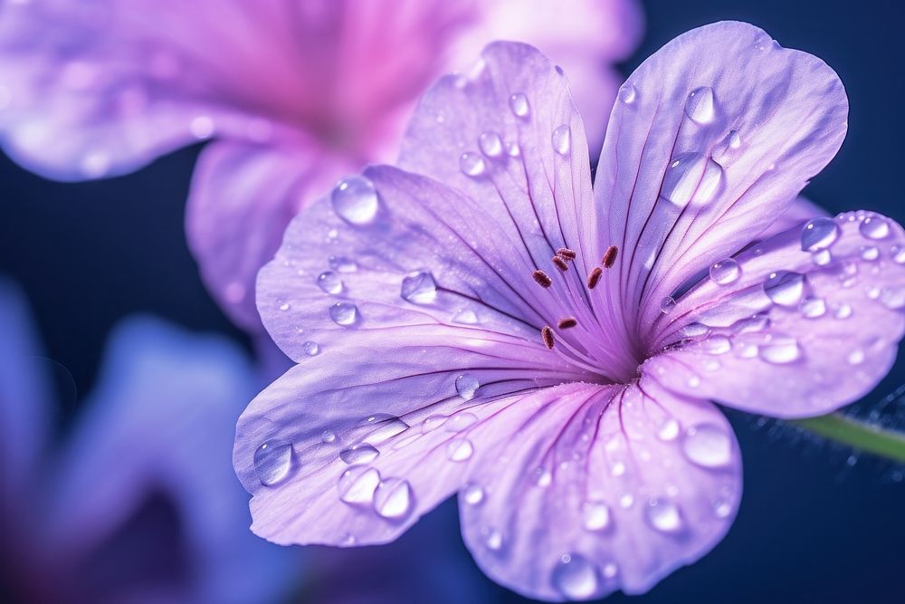 Water droplet on cranesbill flower blossom nature.