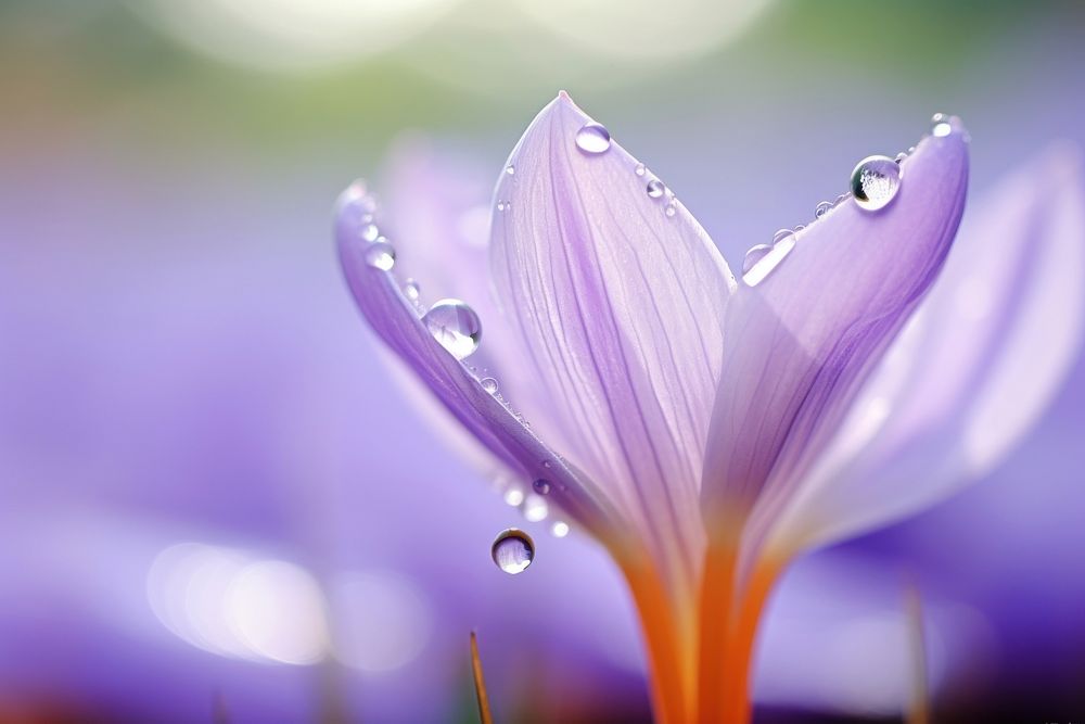 Water droplet on crocus nature flower outdoors.