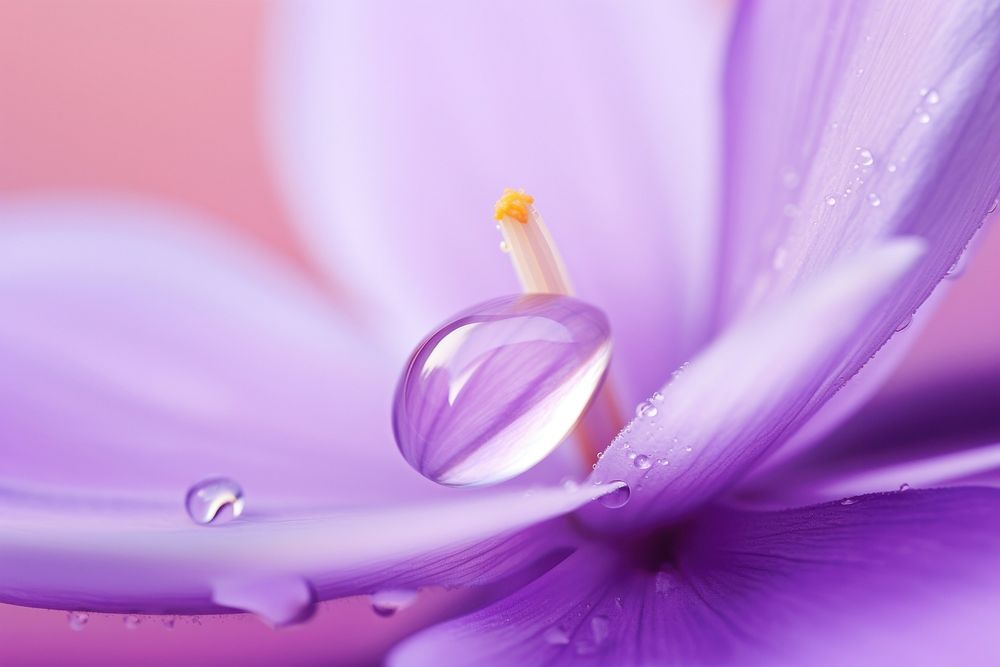 Water droplet on crocus flower blossom nature.
