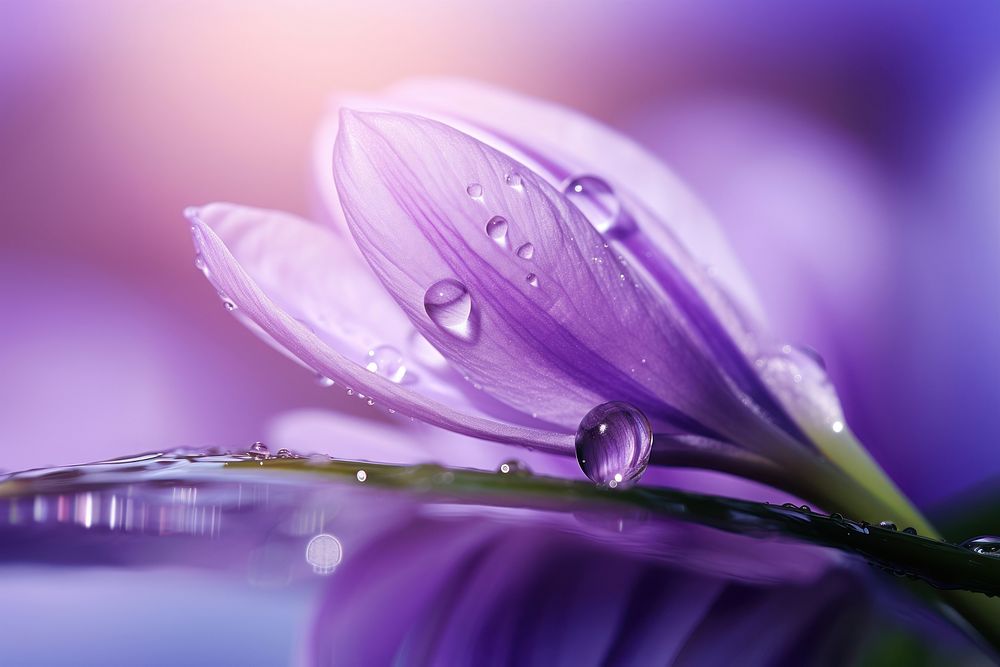 Water droplet on crocus flower nature outdoors.